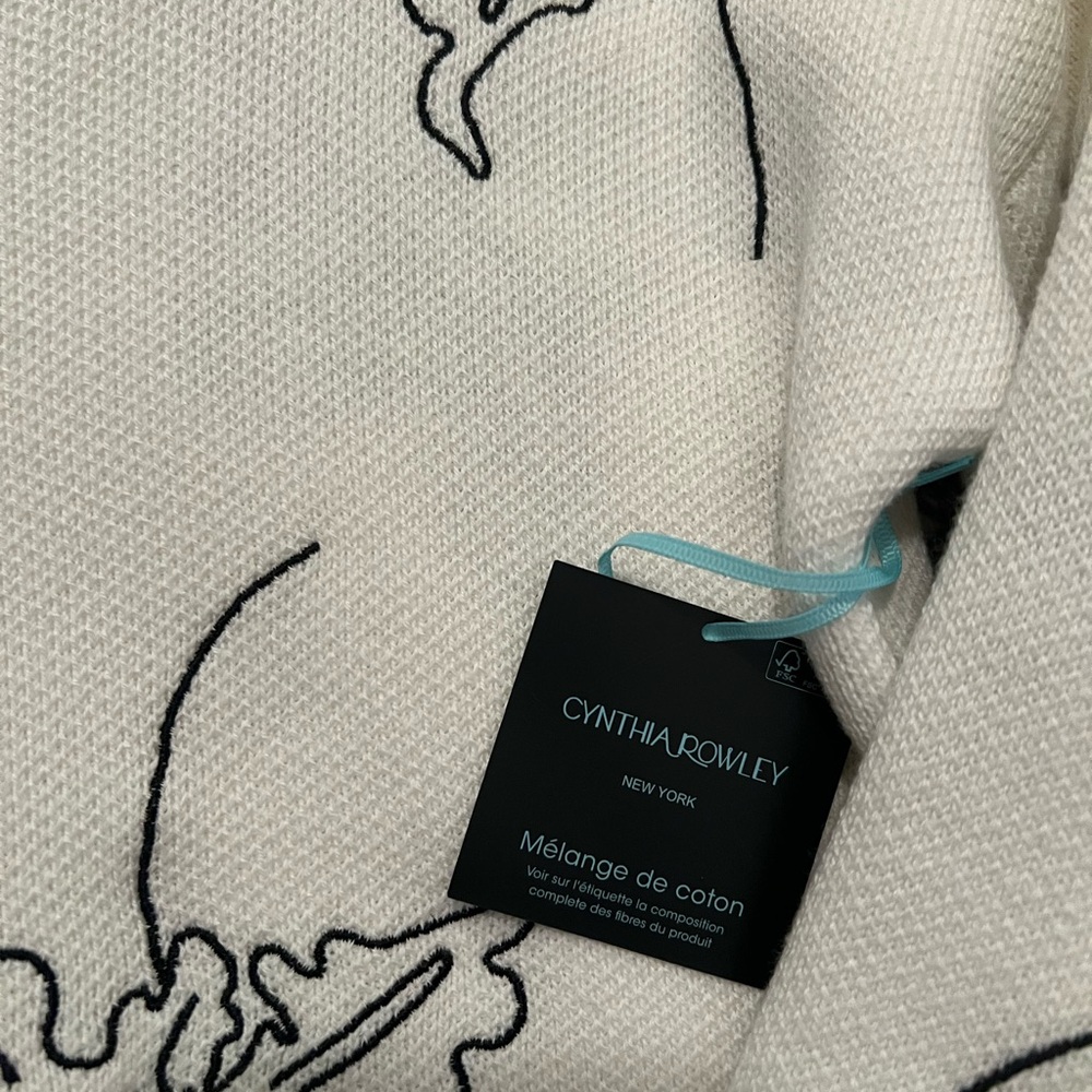 Cynthia Rowley White Crewneck Sweater with Black Floral Outline Stitching - Picture 2 of 3